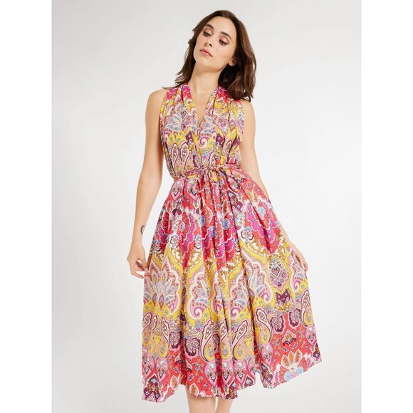 🆕 Mille Marilyn Paisley Halter Neck Full Skirt Midi Dress Cotton Medium - Picture 2 of 13